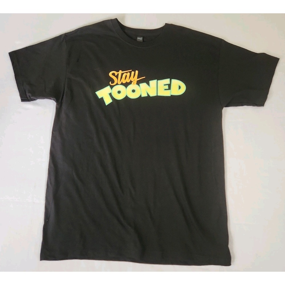 M & O Gold Mens T-Shirt Short Sleeve Round Neck Black Large Stay Tooned Print